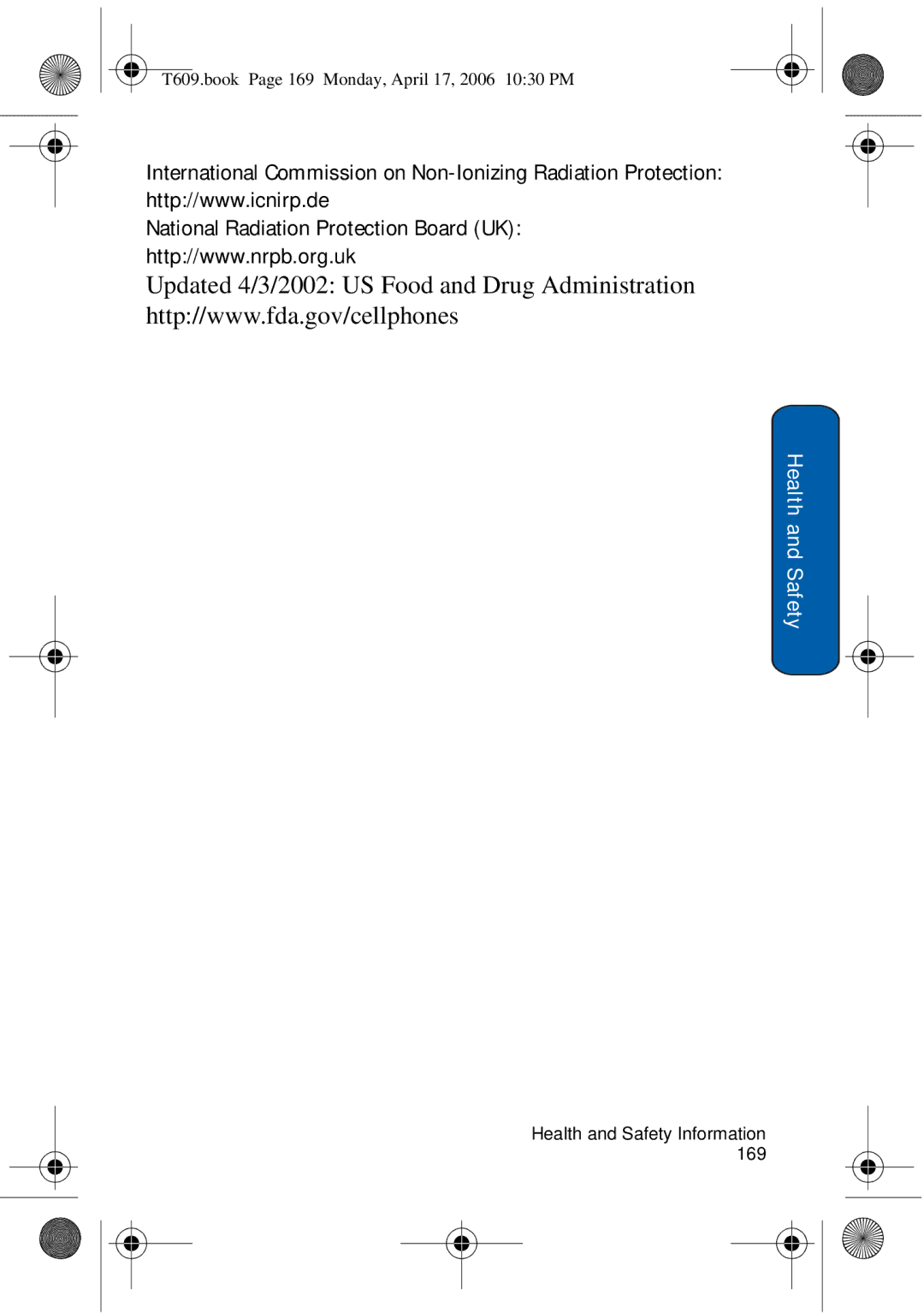 Samsung SGH-t609 manual T609.book Page 169 Monday, April 17, 2006 1030 PM 