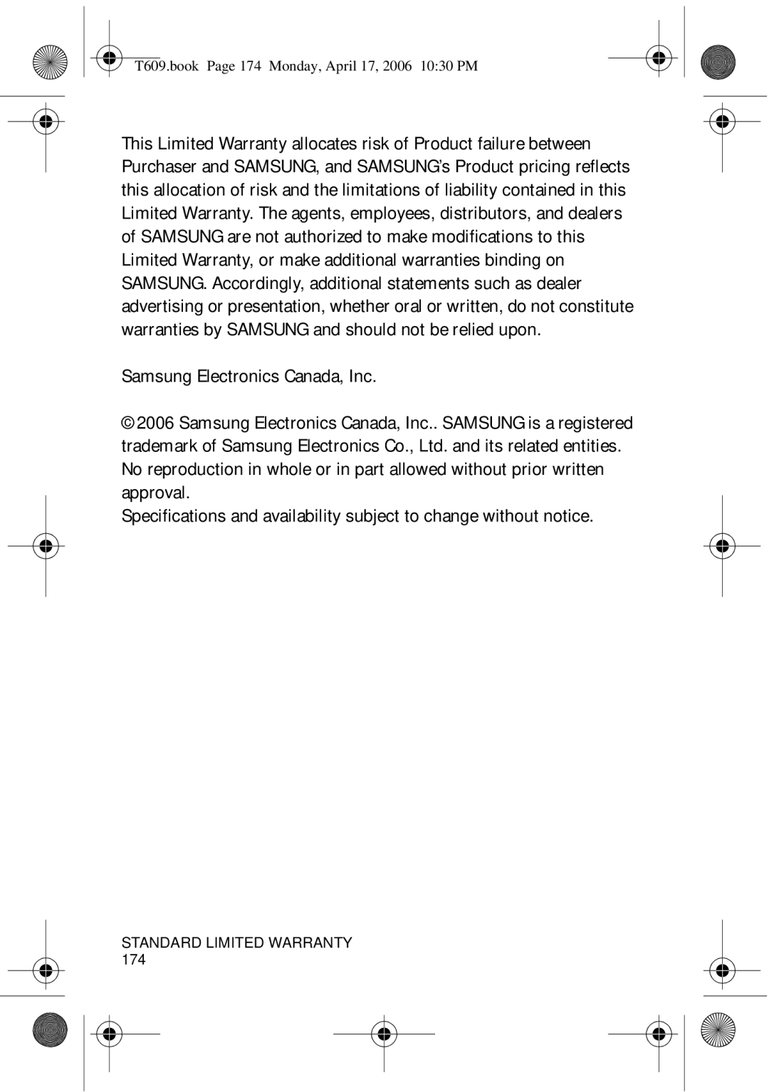 Samsung SGH-t609 manual T609.book Page 174 Monday, April 17, 2006 1030 PM 