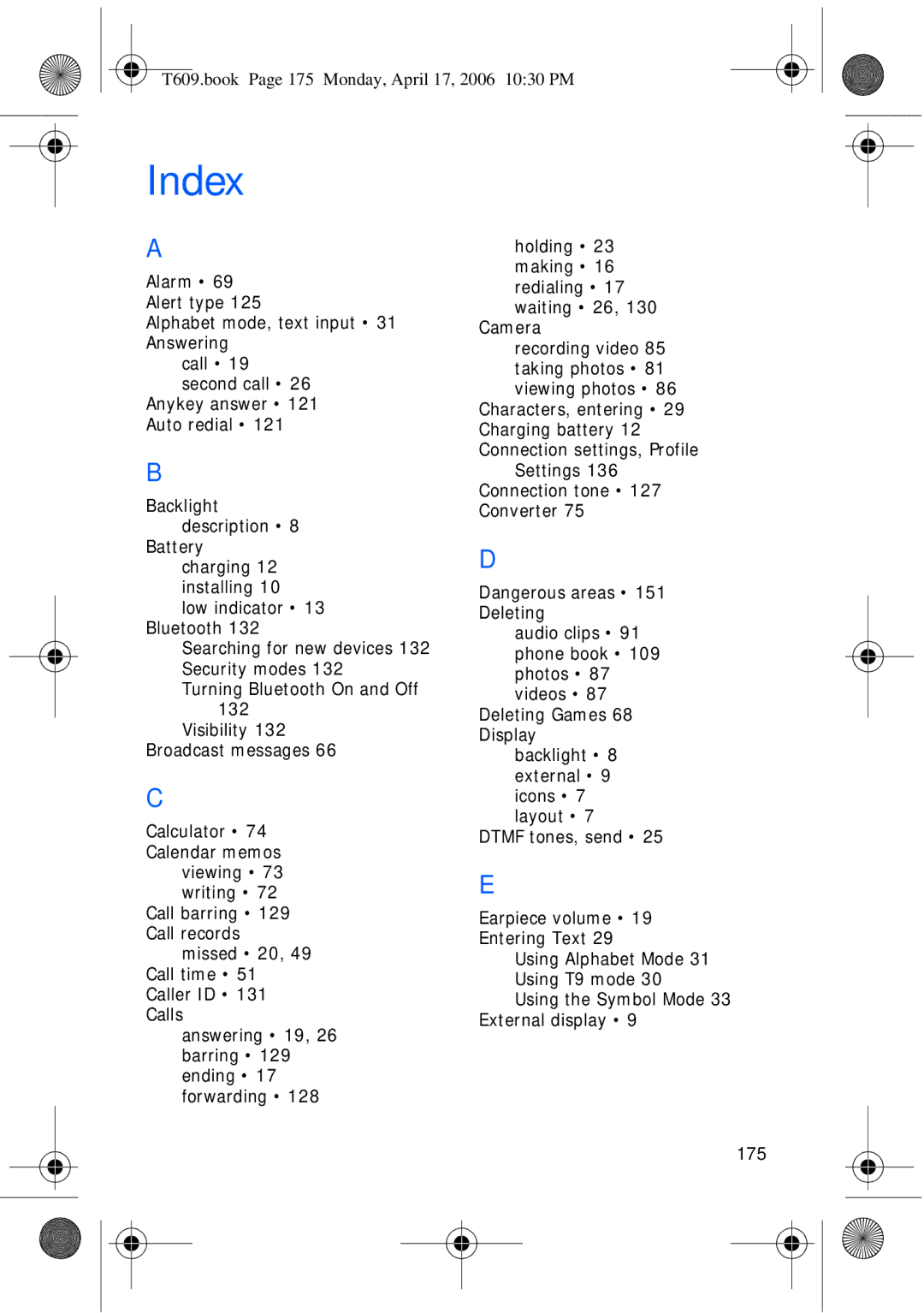 Samsung SGH-t609 manual Index 