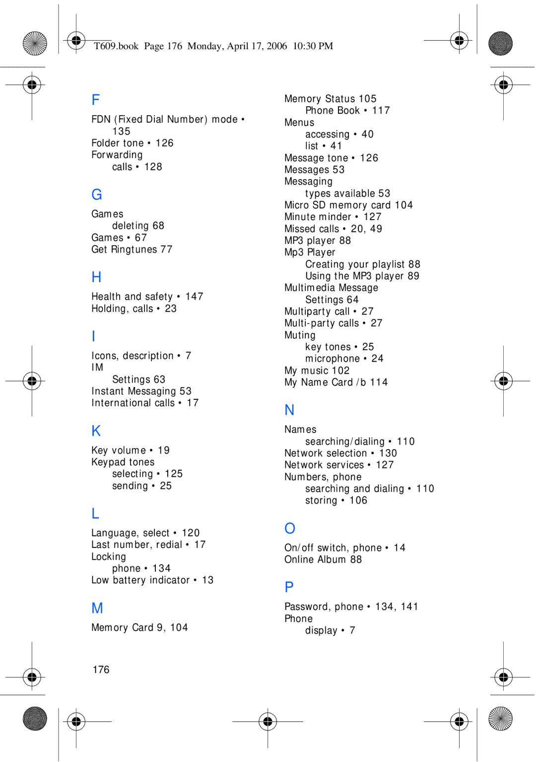 Samsung SGH-t609 manual 176 