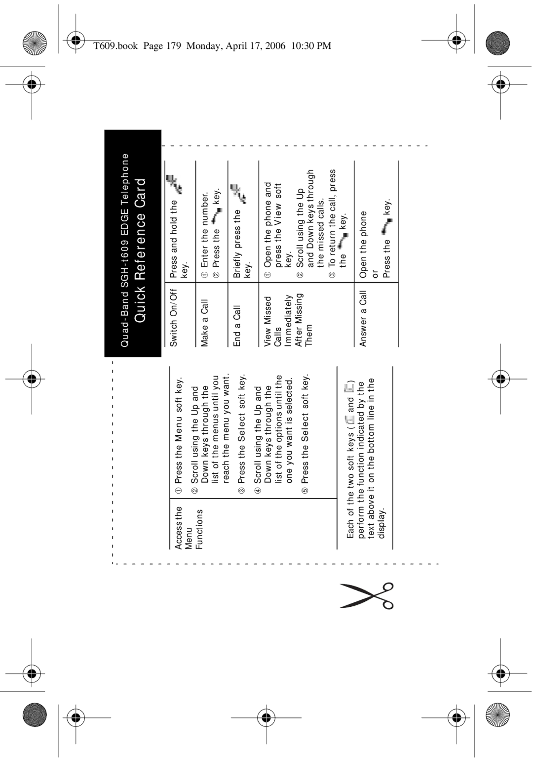 Samsung SGH-t609 manual Quick Reference Card 