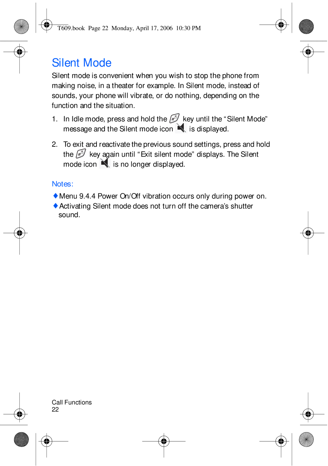 Samsung SGH-t609 manual Silent Mode, Sound 