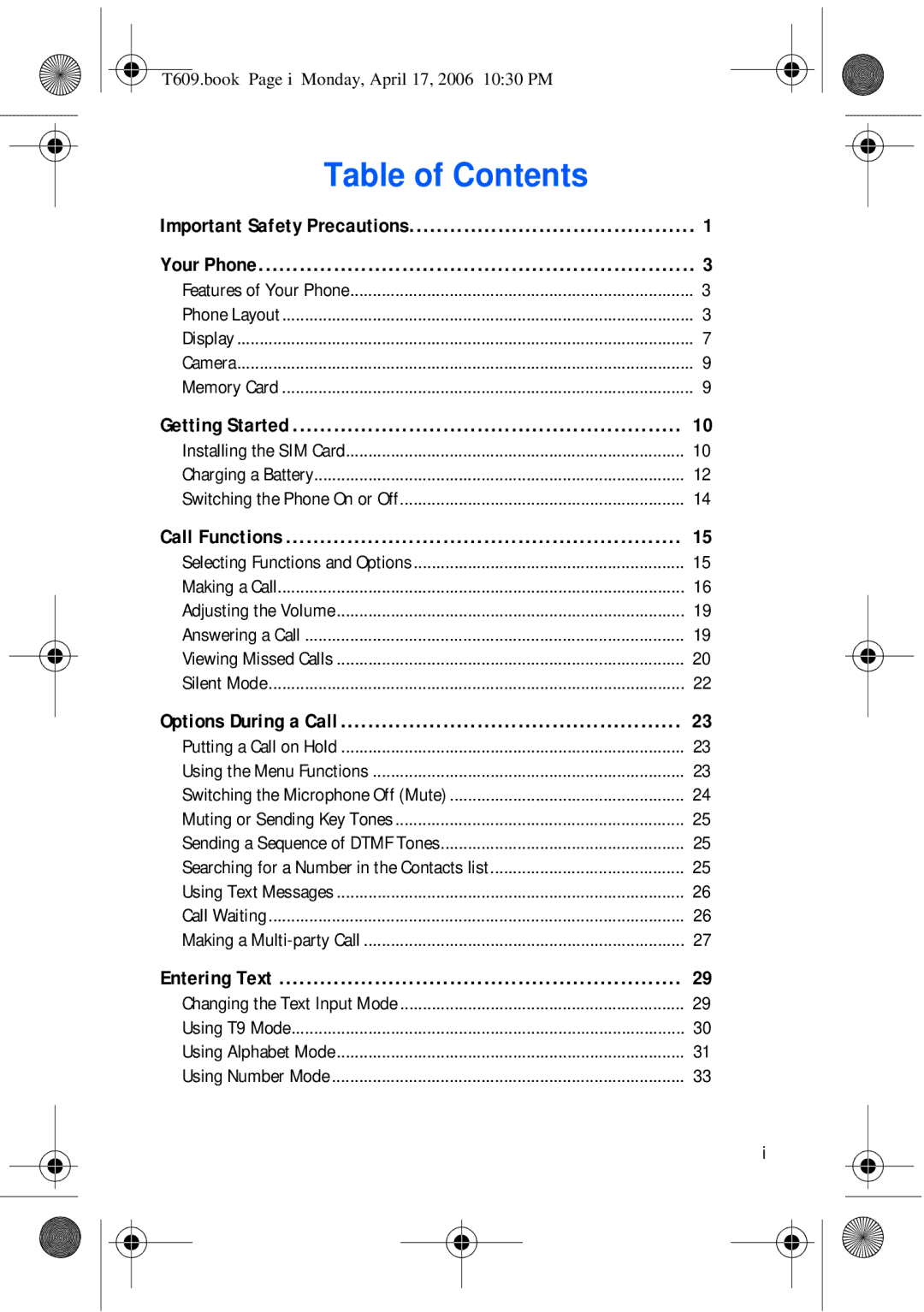 Samsung SGH-t609 manual Table of Contents 