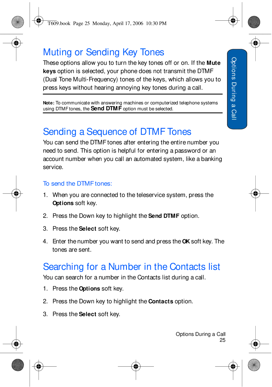 Samsung SGH-t609 manual Muting or Sending Key Tones, Sending a Sequence of Dtmf Tones, To send the Dtmf tones 