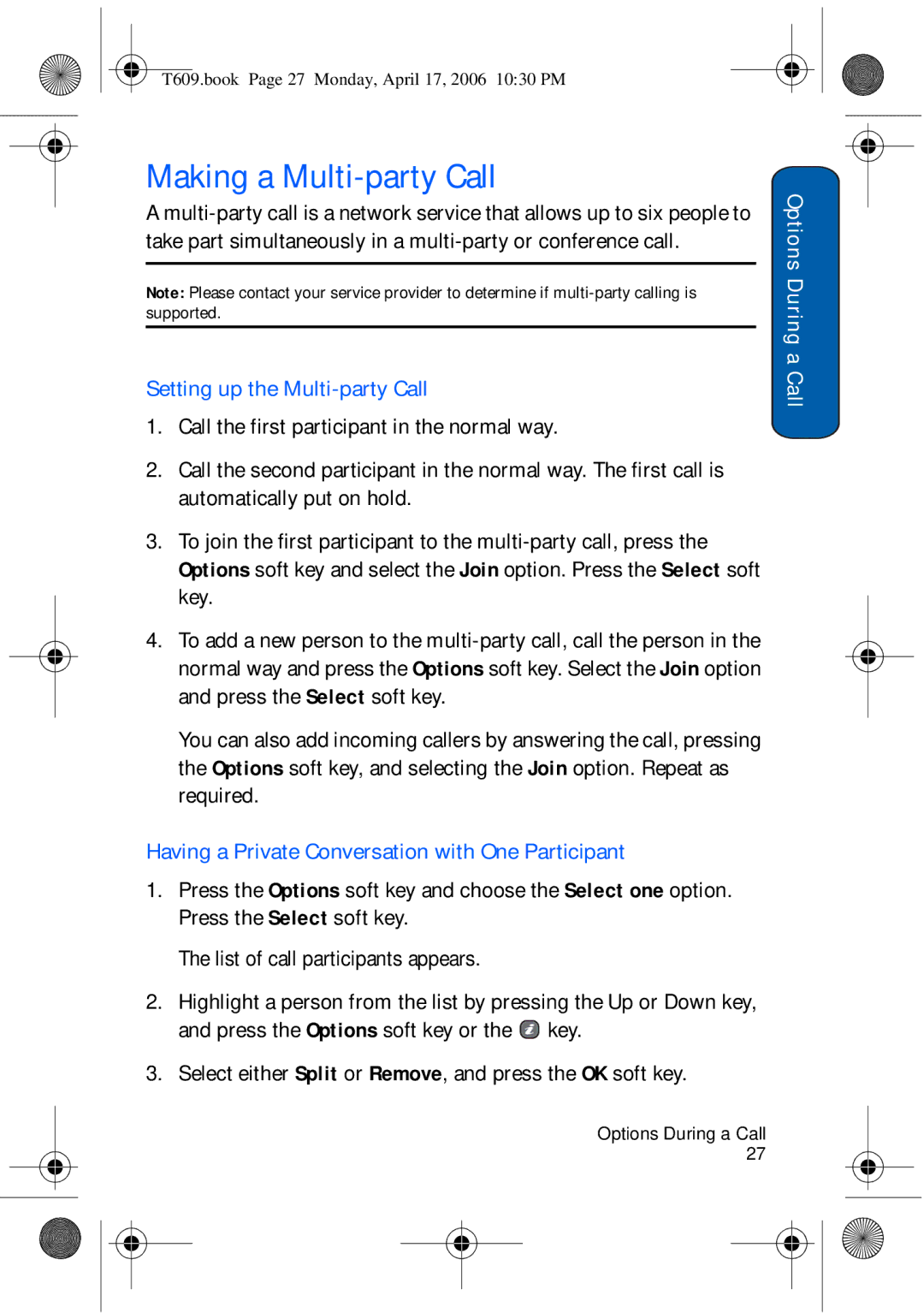 Samsung SGH-t609 manual Making a Multi-party Call, Setting up the Multi-party Call 