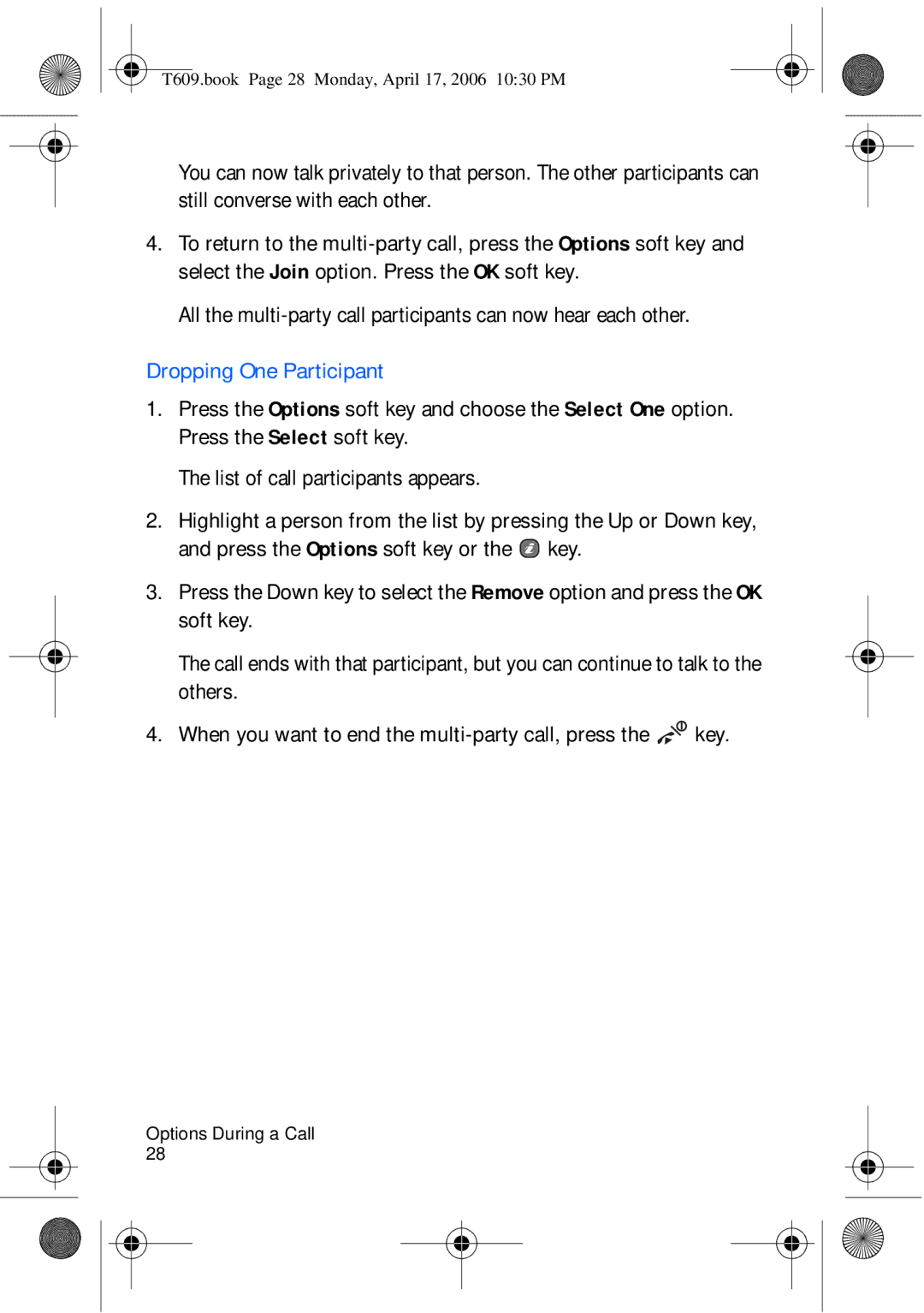 Samsung SGH-t609 manual Dropping One Participant 