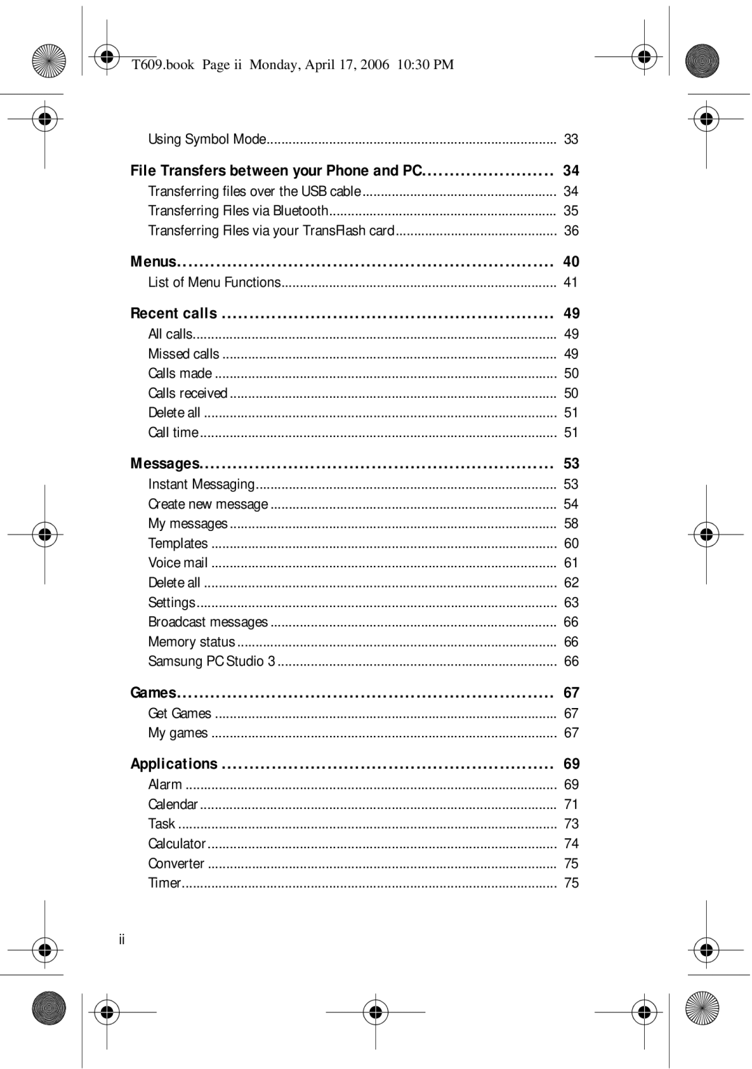 Samsung SGH-t609 manual Menus 