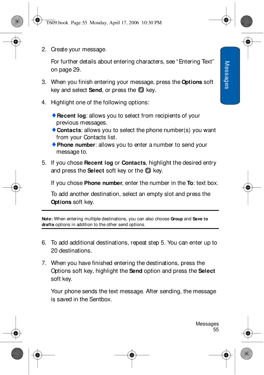 Samsung SGH-t609 manual Contacts allows you to select the phone numbers you want 