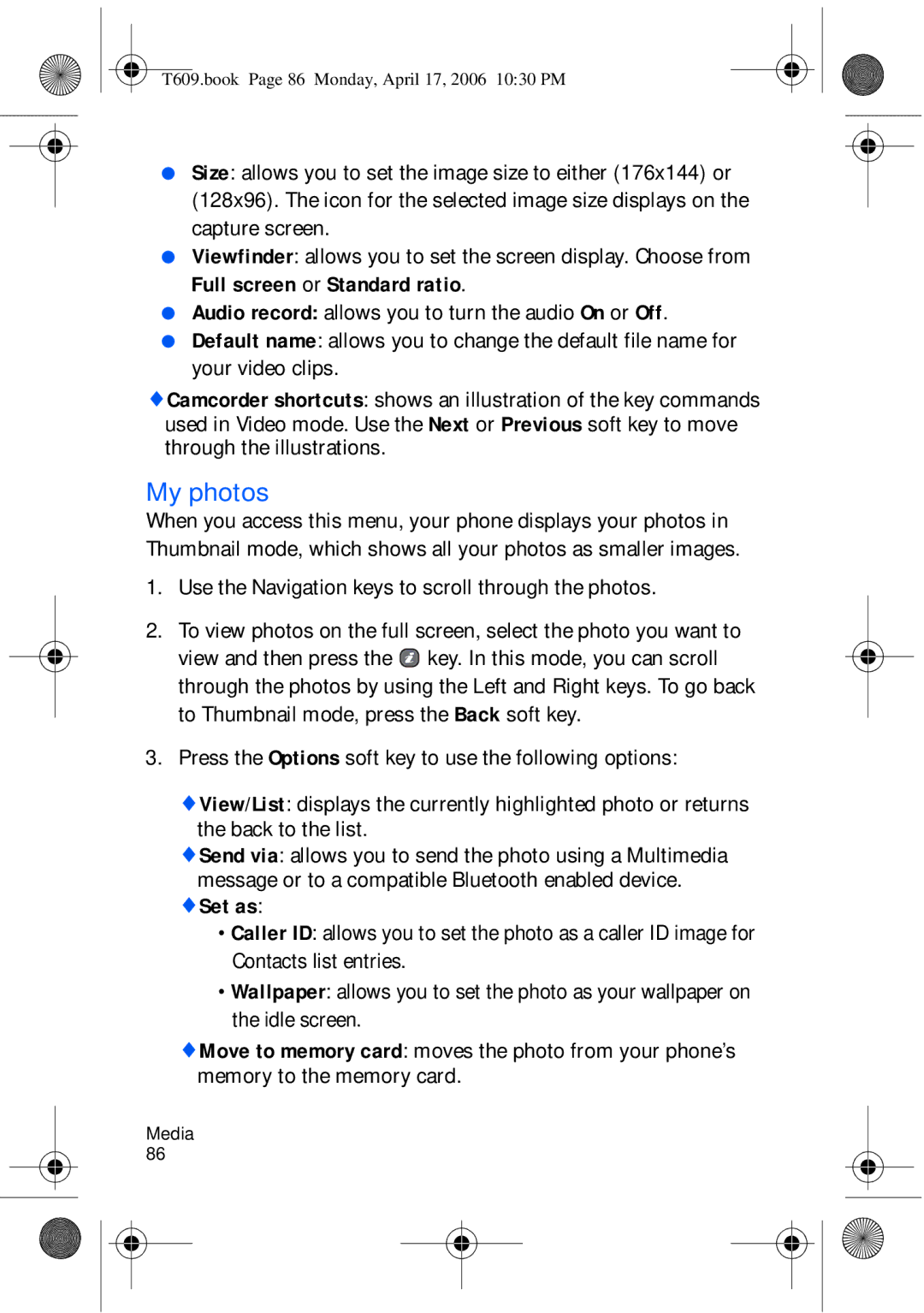 Samsung SGH-t609 manual My photos, Use the Navigation keys to scroll through the photos 