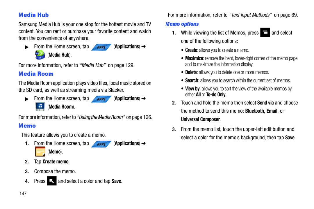 Samsung SGH-T839HABTMB user manual Media Room, Tap Create memo, Memo options 