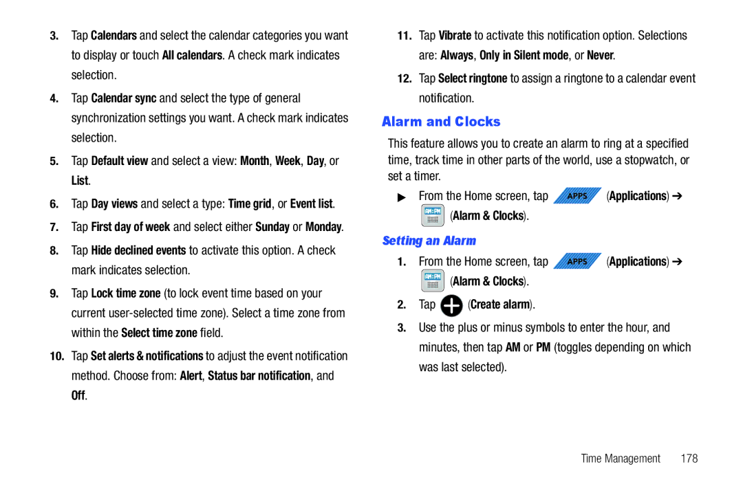 Samsung SGH-T839HABTMB user manual Alarm and Clocks, Setting an Alarm, Alarm & Clocks Tap Create alarm 