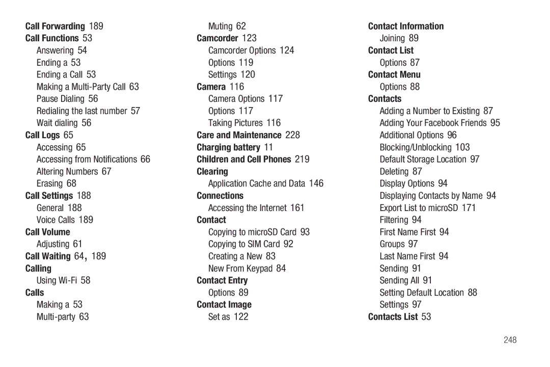 Samsung SGH-T839HABTMB Call Forwarding, Contact Information, Call Functions Camcorder, Contact List, Contact Menu, Calling 