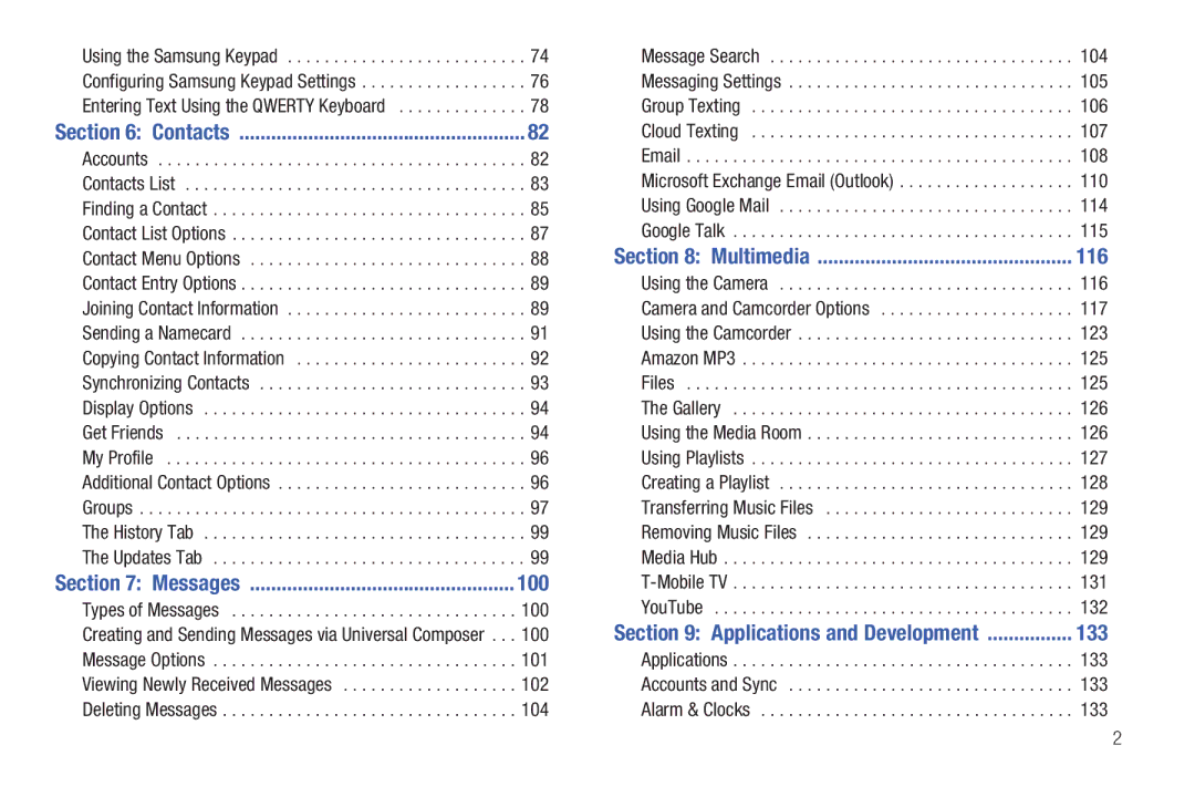 Samsung SGH-T839HABTMB user manual 100, 116, 133 