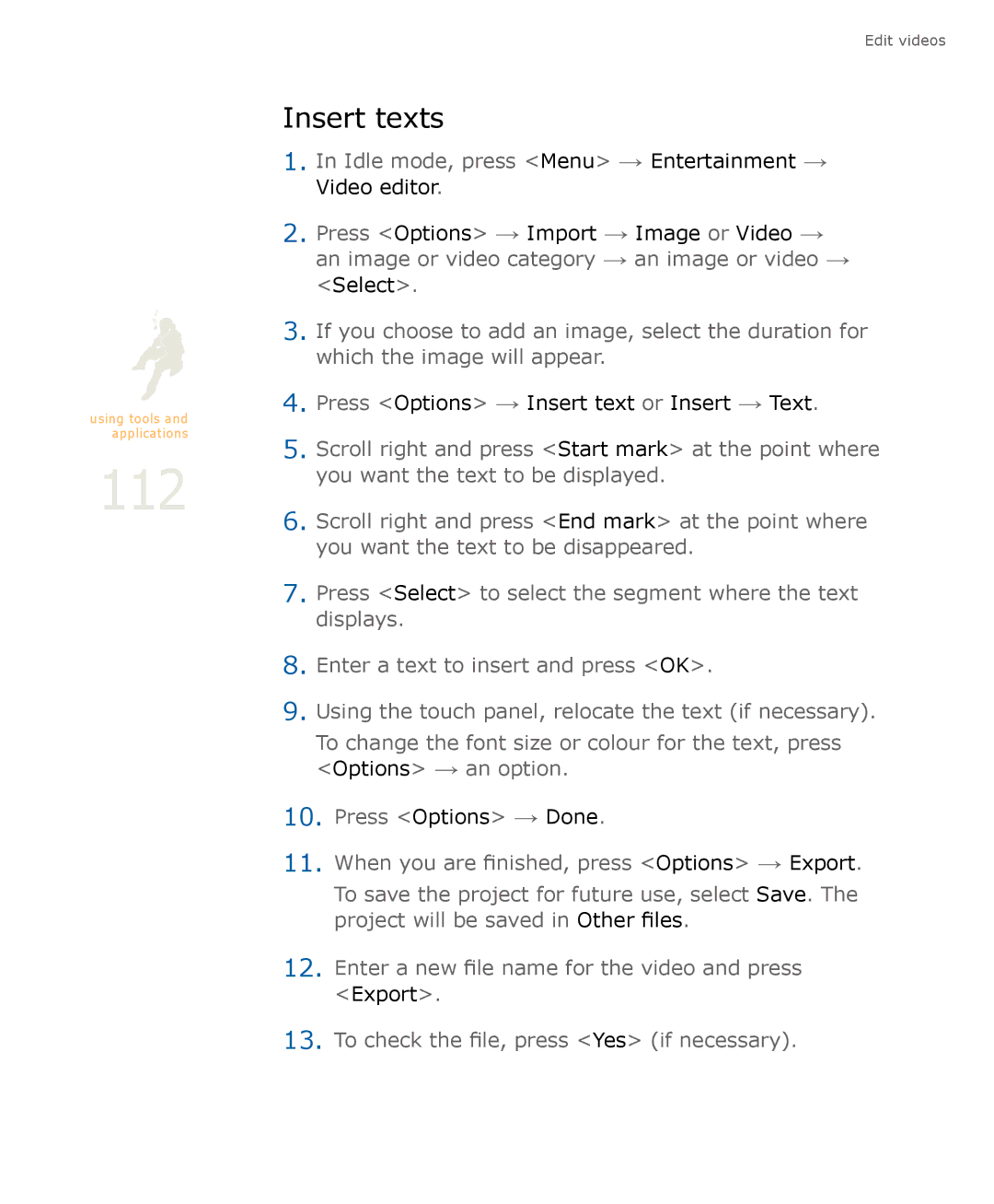 Samsung SGH-U900 user manual 112, Insert texts 