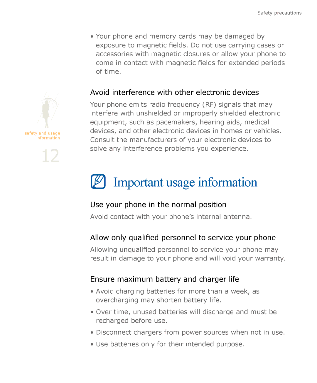 Samsung SGH-U900 user manual Important usage information, Avoid interference with other electronic devices 