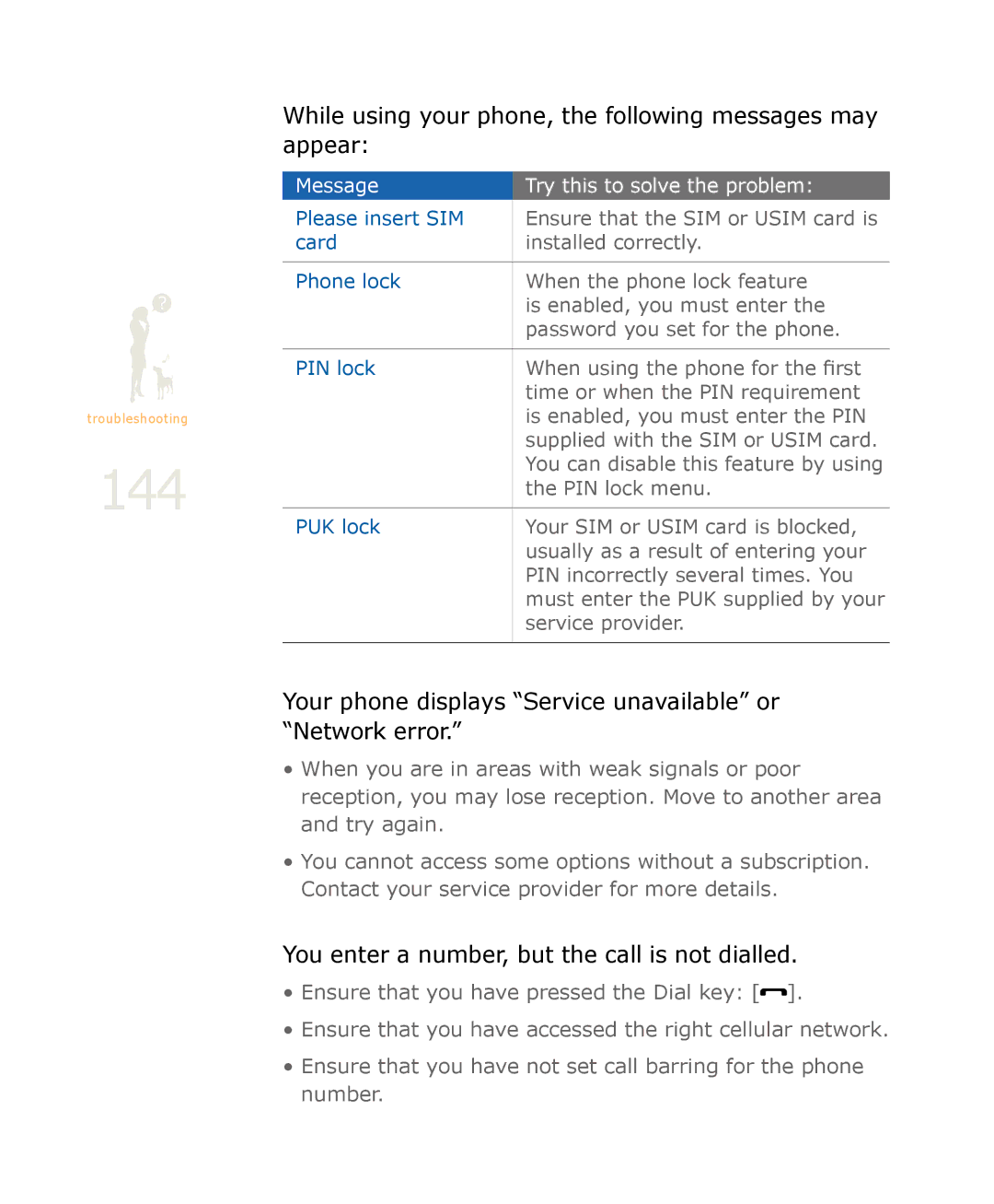 Samsung SGH-U900 user manual 144, While using your phone, the following messages may appear 