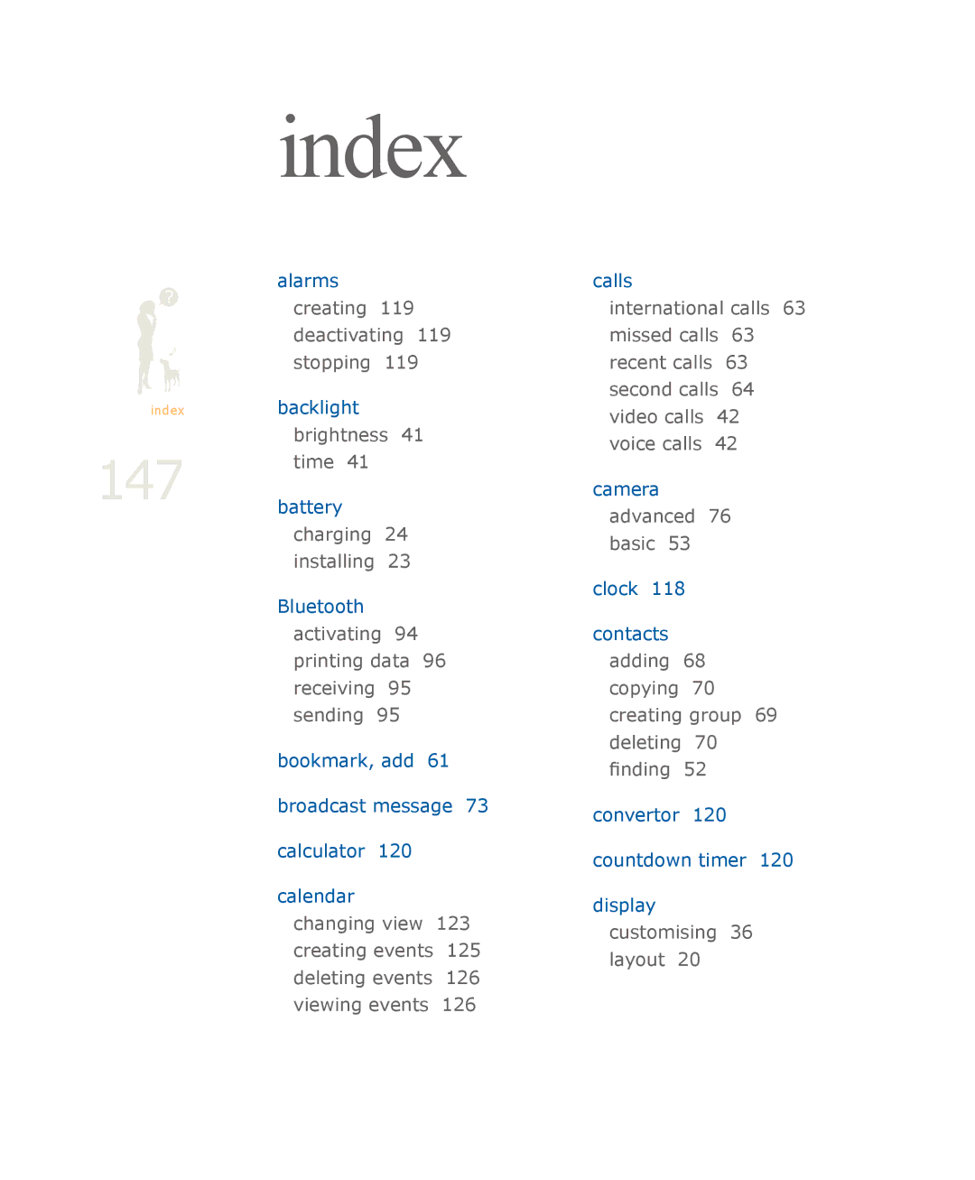 Samsung SGH-U900 user manual Index, 147 