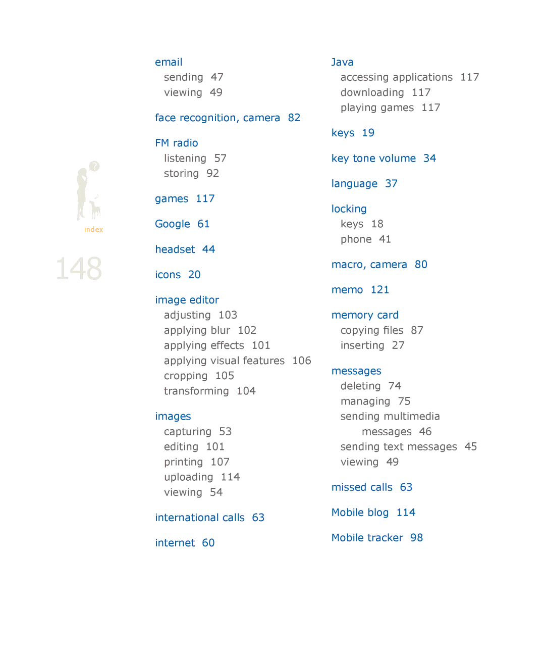 Samsung SGH-U900 user manual 148, Accessing applications 117 downloading 117 playing games 