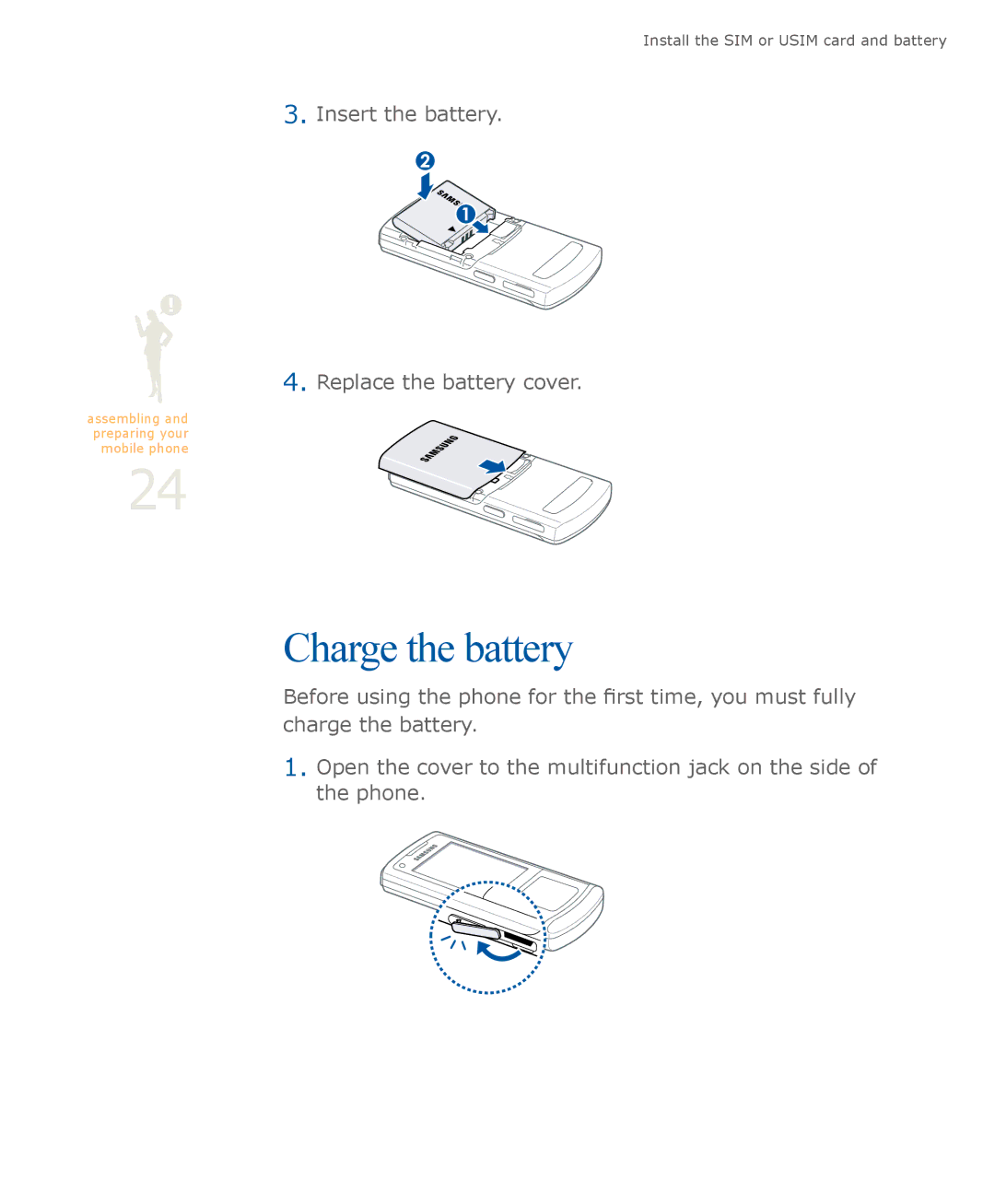 Samsung SGH-U900 user manual Charge the battery 