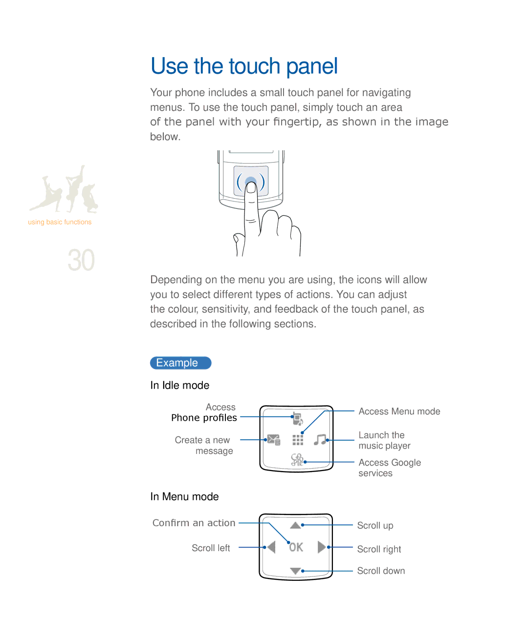 Samsung SGH-U900 user manual Use the touch panel, Example 