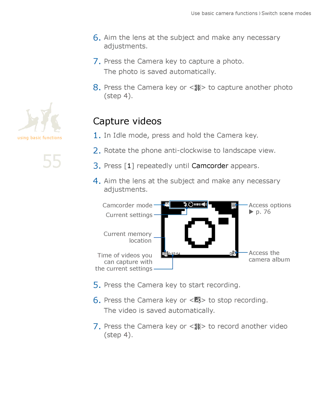 Samsung SGH-U900 user manual Capture videos 