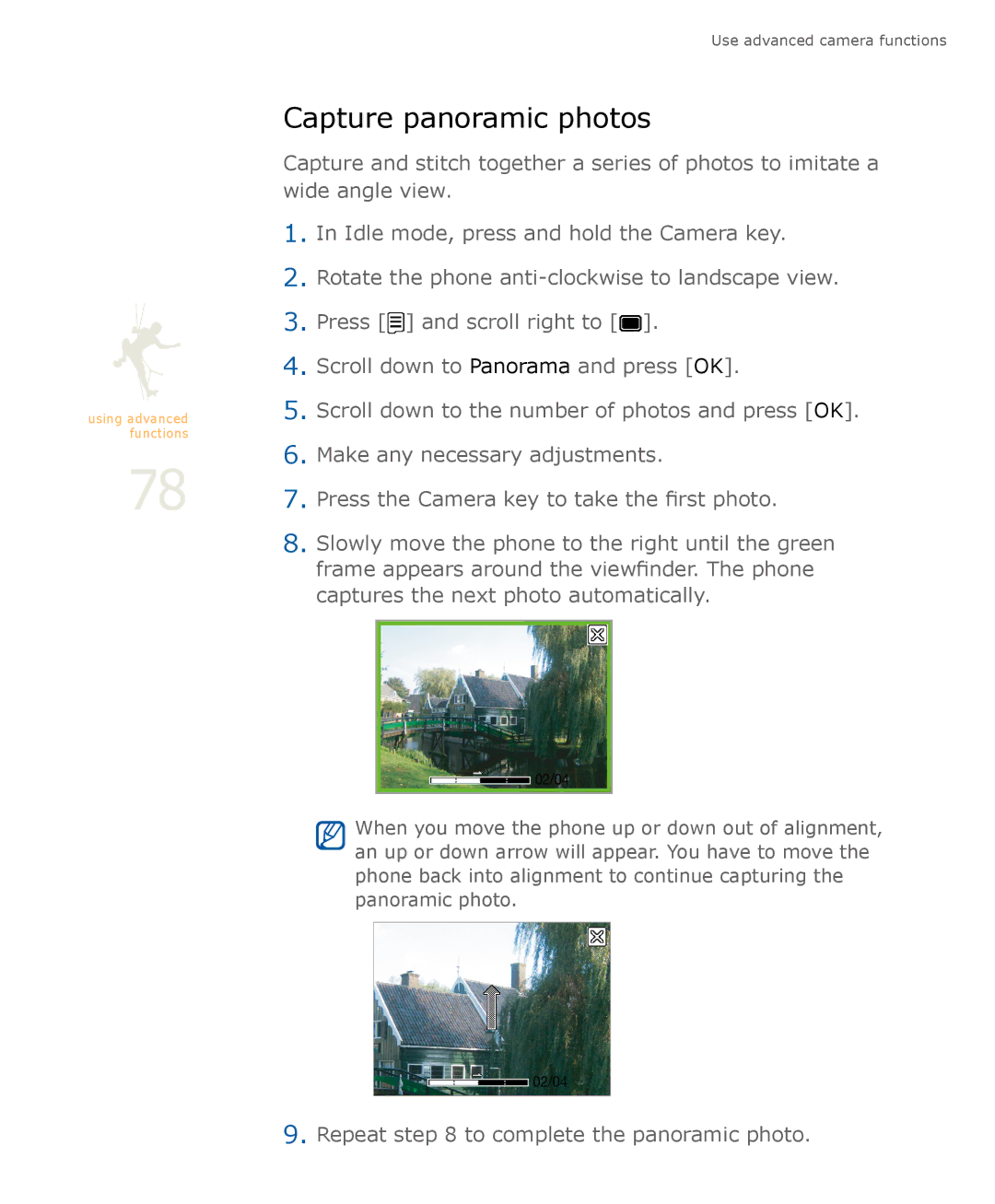 Samsung SGH-U900 user manual Capture panoramic photos 