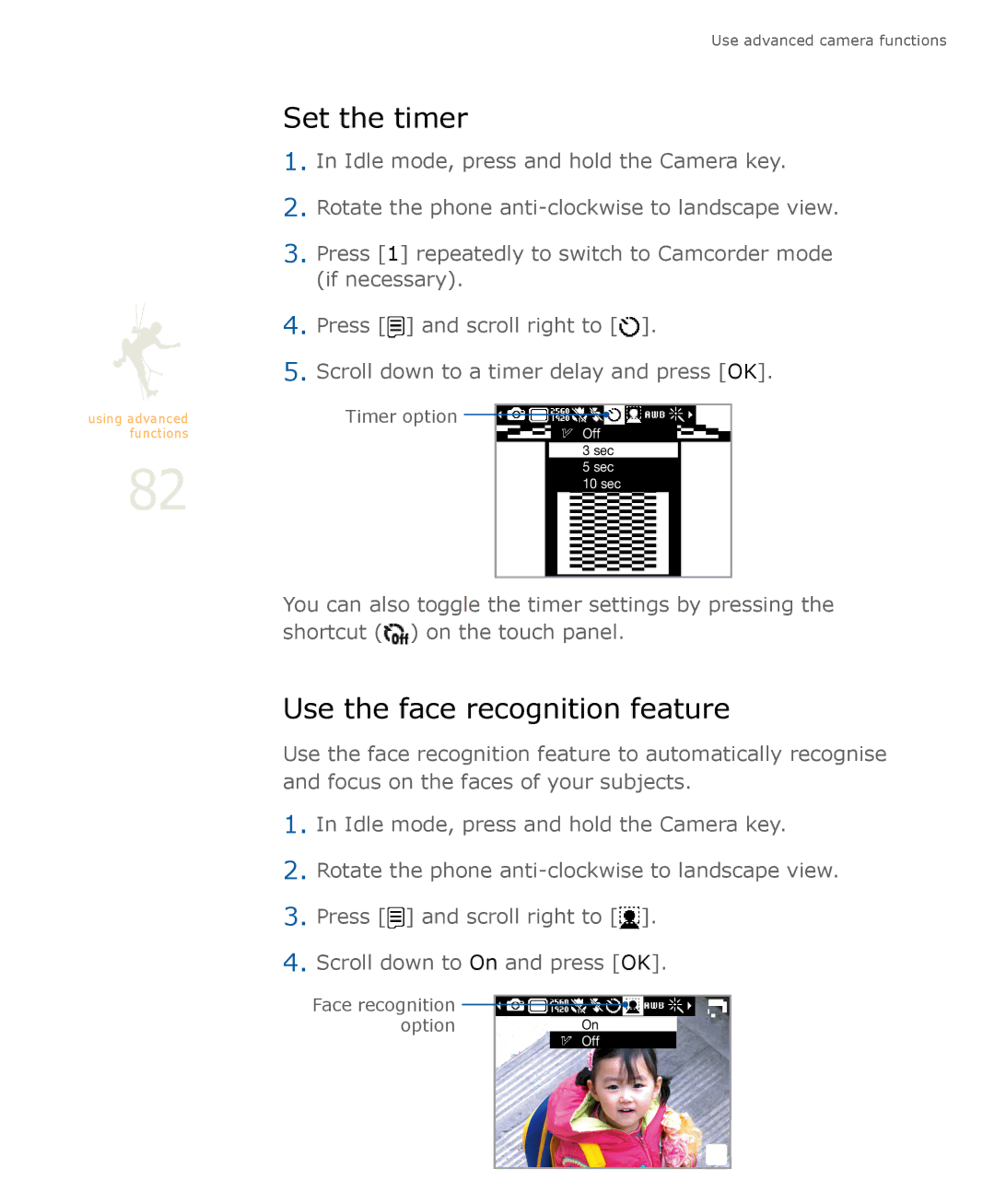 Samsung SGH-U900 user manual Set the timer, Use the face recognition feature 