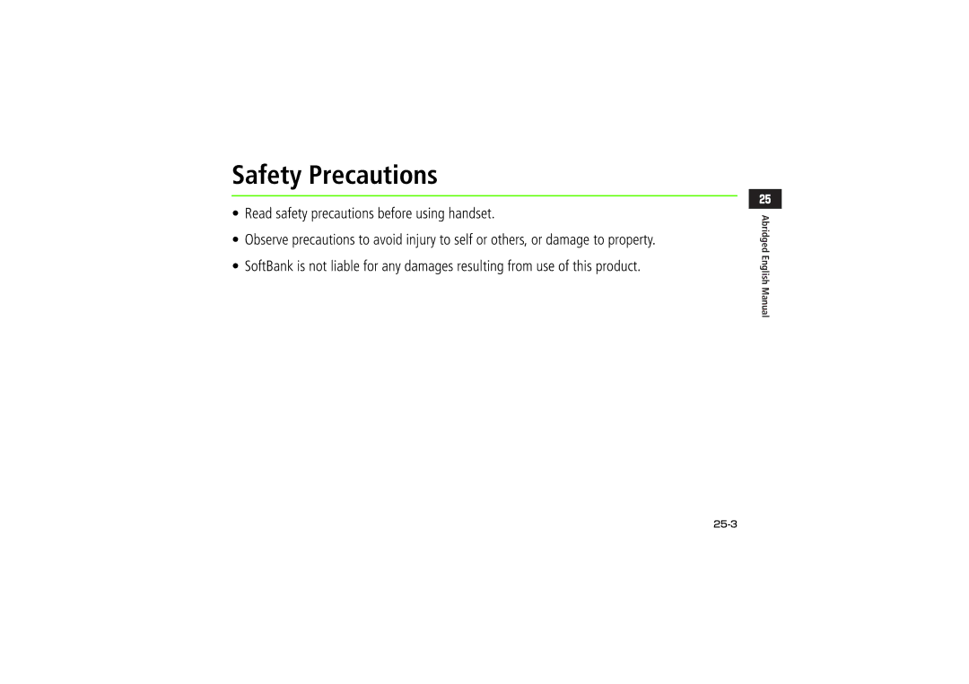 Samsung SGH-V707LBVSBM, SGH-V707ZRVSBM, SGH-V707RIVSBM, SGH-V707ZWVSBM, SGH-V707ZIVSBM manual Safety Precautions, 25-3 