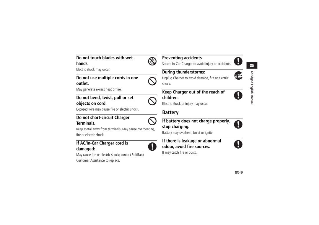 Samsung SGH-V707LBVSBM Do not touch blades with wet hands, Do not use multiple cords in one outlet, During thunderstorms 