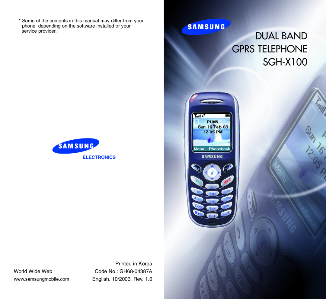 Samsung manual Dual Band Gprs Telephone SGH-X100 