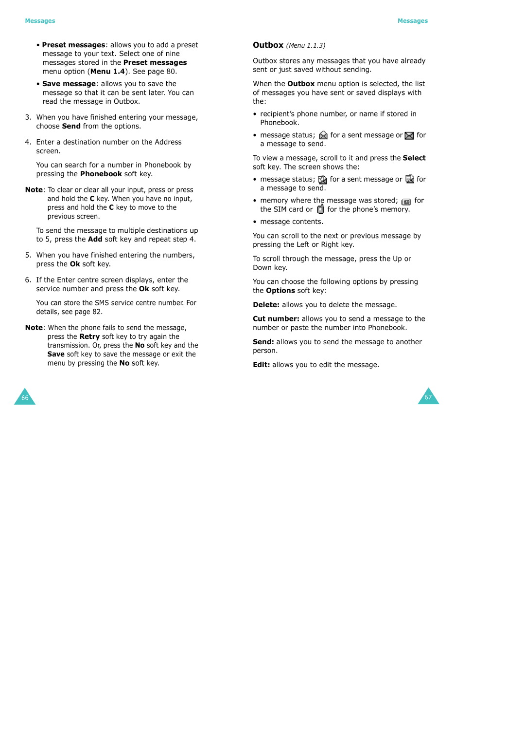 Samsung SGH-X100 manual Outbox Menu 