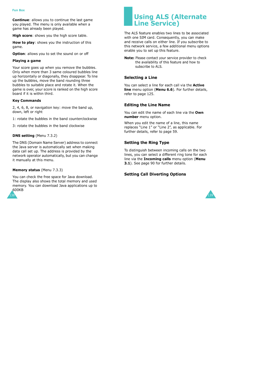 Samsung SGH-X100 Selecting a Line, Editing the Line Name, Setting the Ring Type, DNS setting Menu, Memory status Menu 