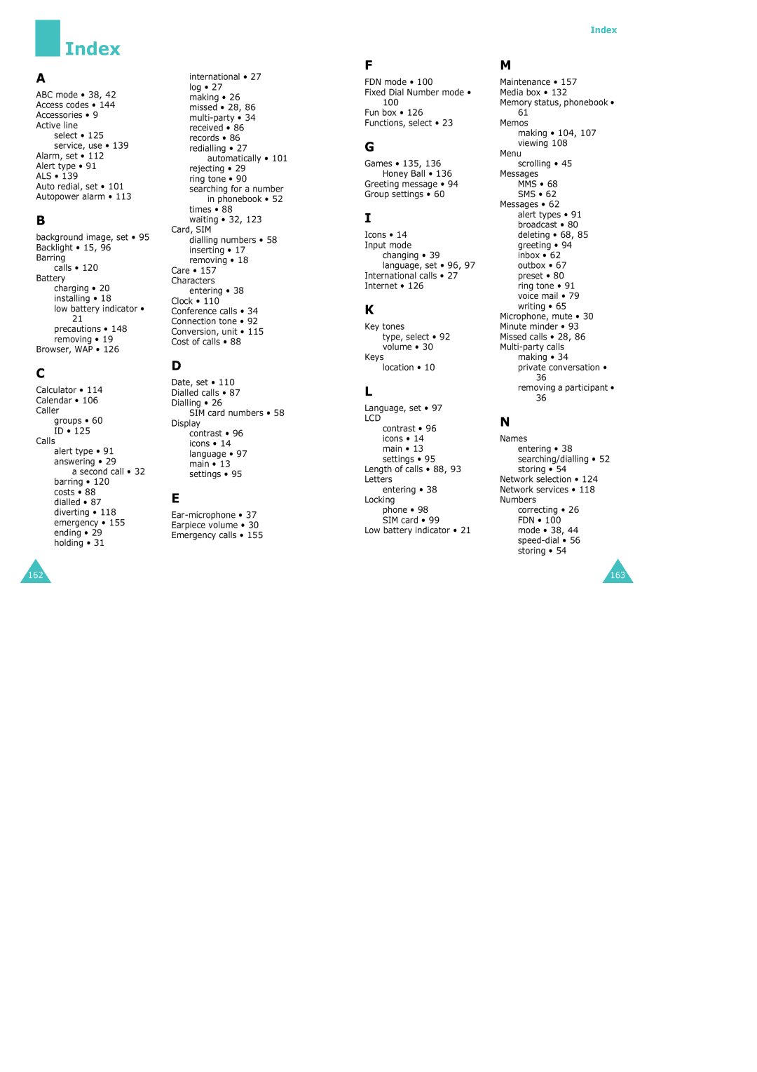 Samsung SGH-X100 manual Index 