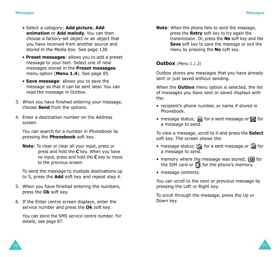 Samsung SGH-X100A manual Outbox Menu 