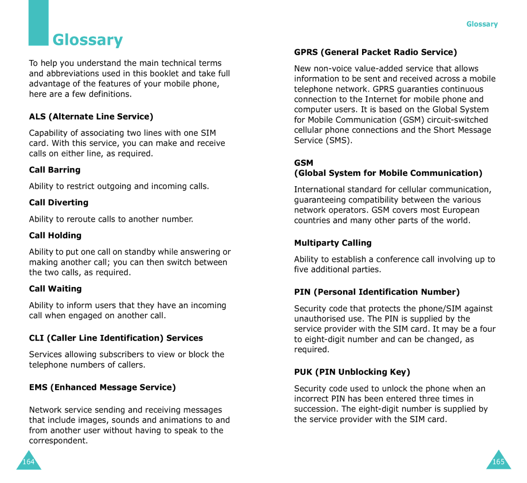 Samsung SGH-X100A manual Glossary 