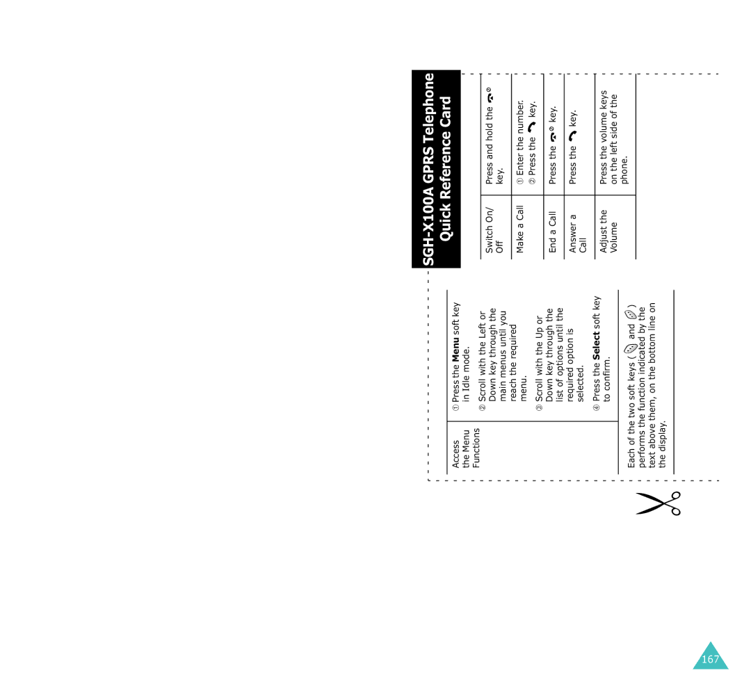 Samsung manual SGH-X100A Gprs Telephone Quick Reference Card 