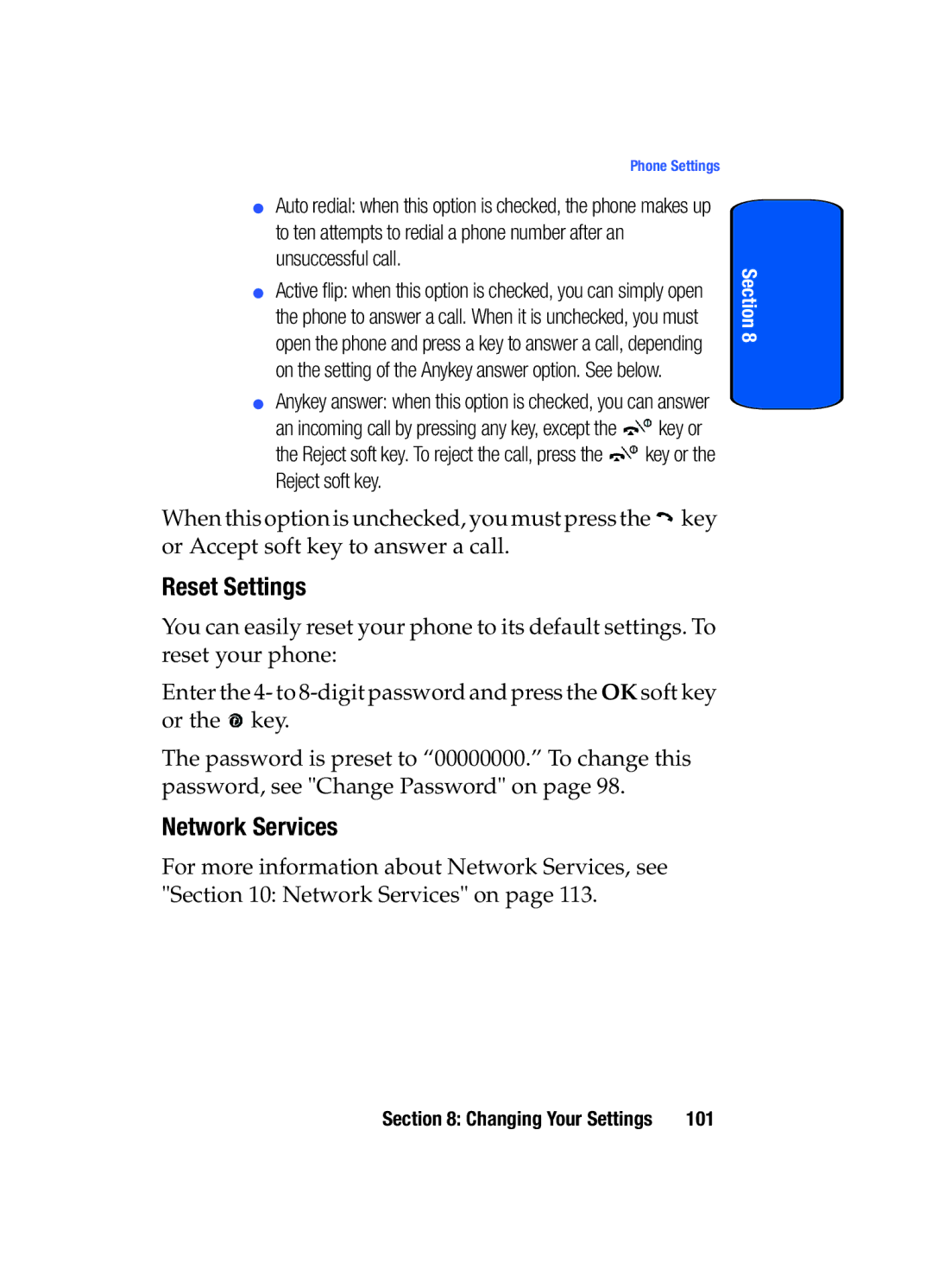 Samsung SGH-x475 manual Reset Settings, Network Services 