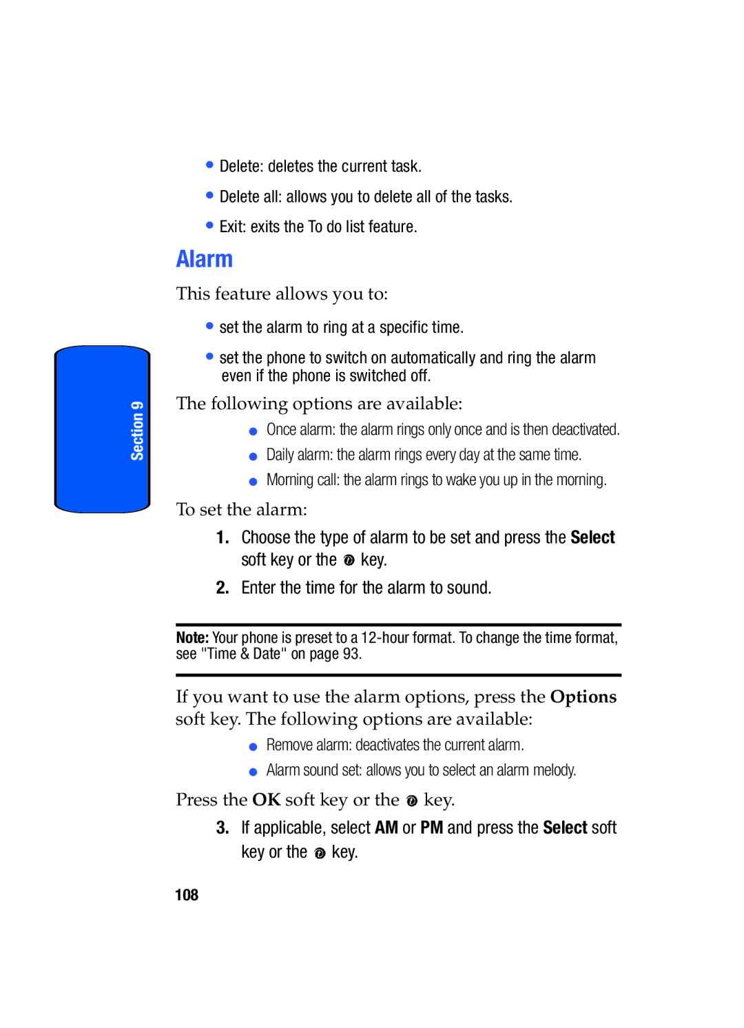 Samsung SGH-x475 manual Alarm, 108 