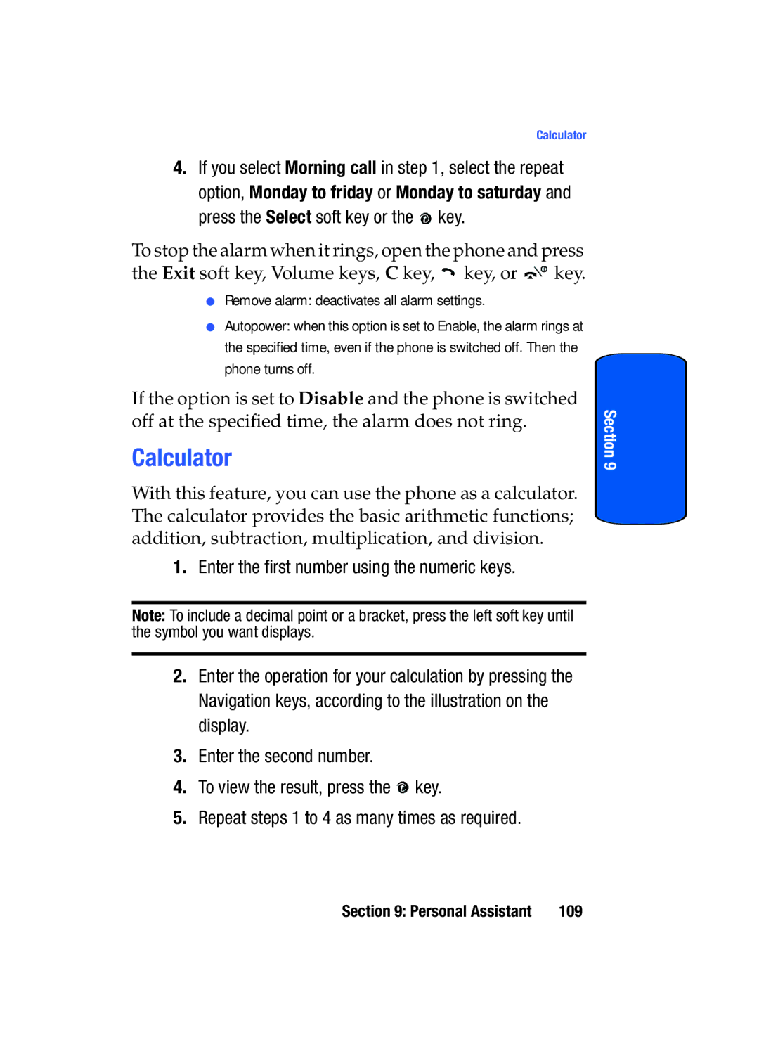 Samsung SGH-x475 manual Calculator, Enter the first number using the numeric keys 