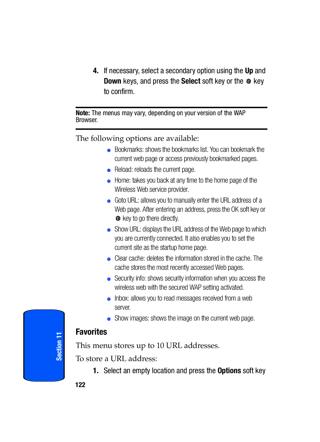 Samsung SGH-x475 manual Favorites, Select an empty location and press the Options soft key 