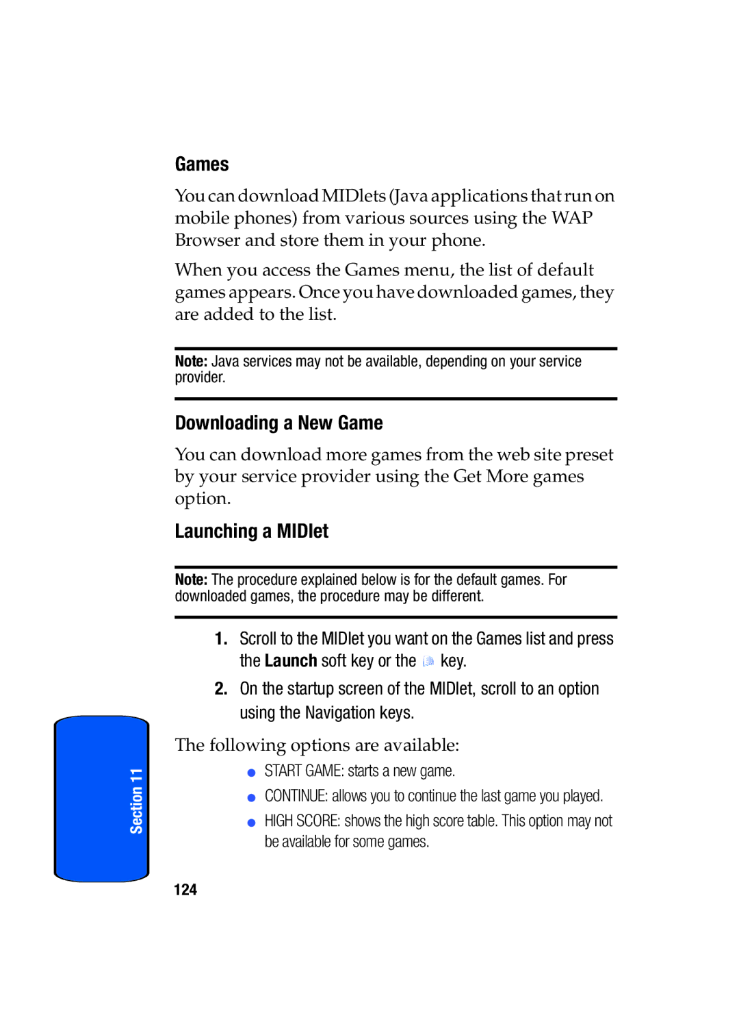 Samsung SGH-x475 manual Games, Downloading a New Game, Launching a MIDlet 