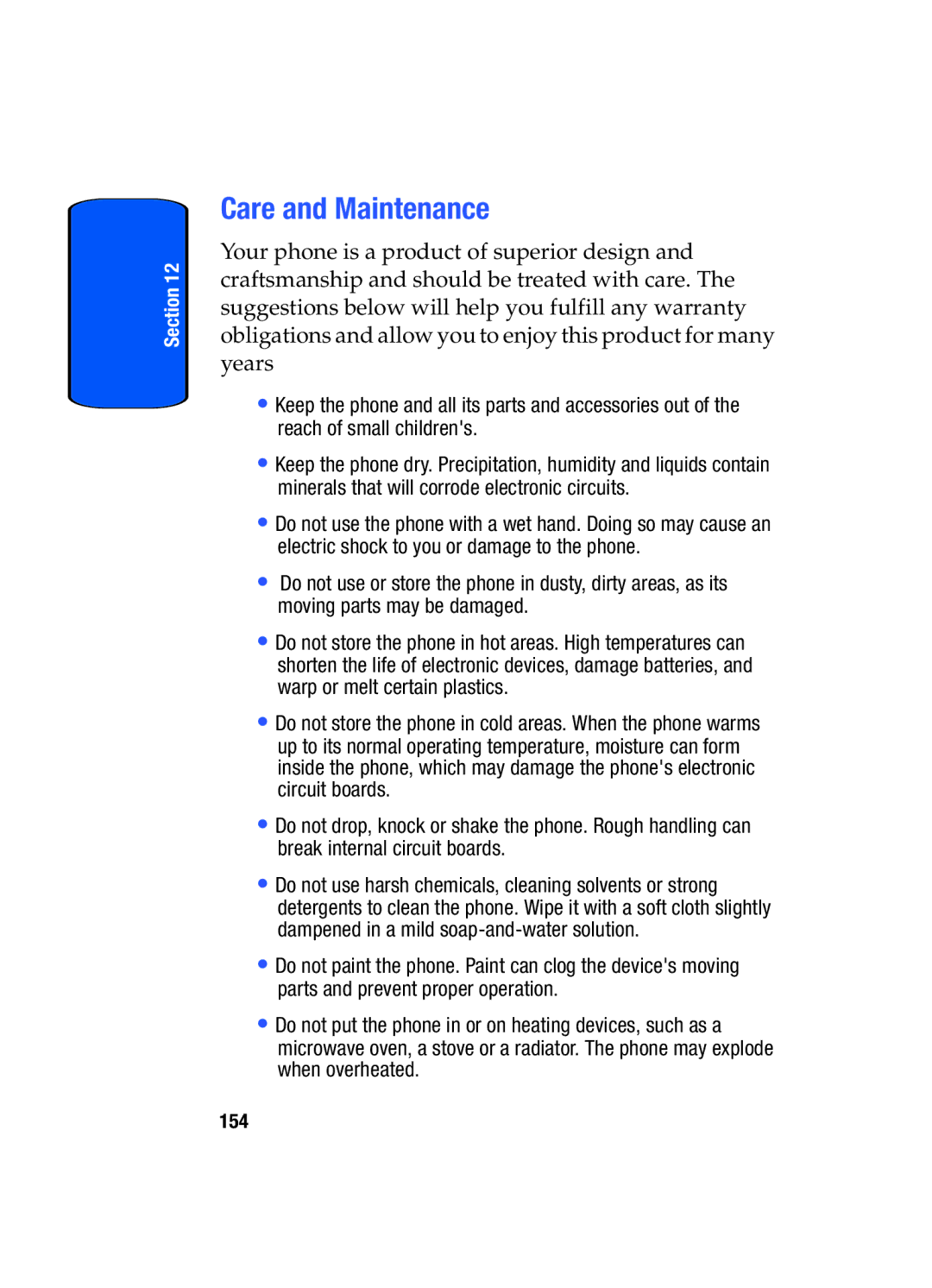 Samsung SGH-x475 manual Care and Maintenance, 154 