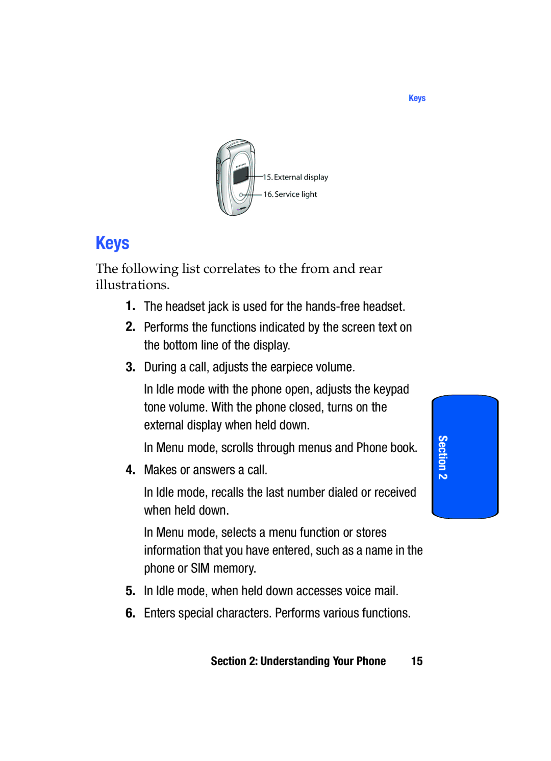 Samsung SGH-x475 manual Keys 