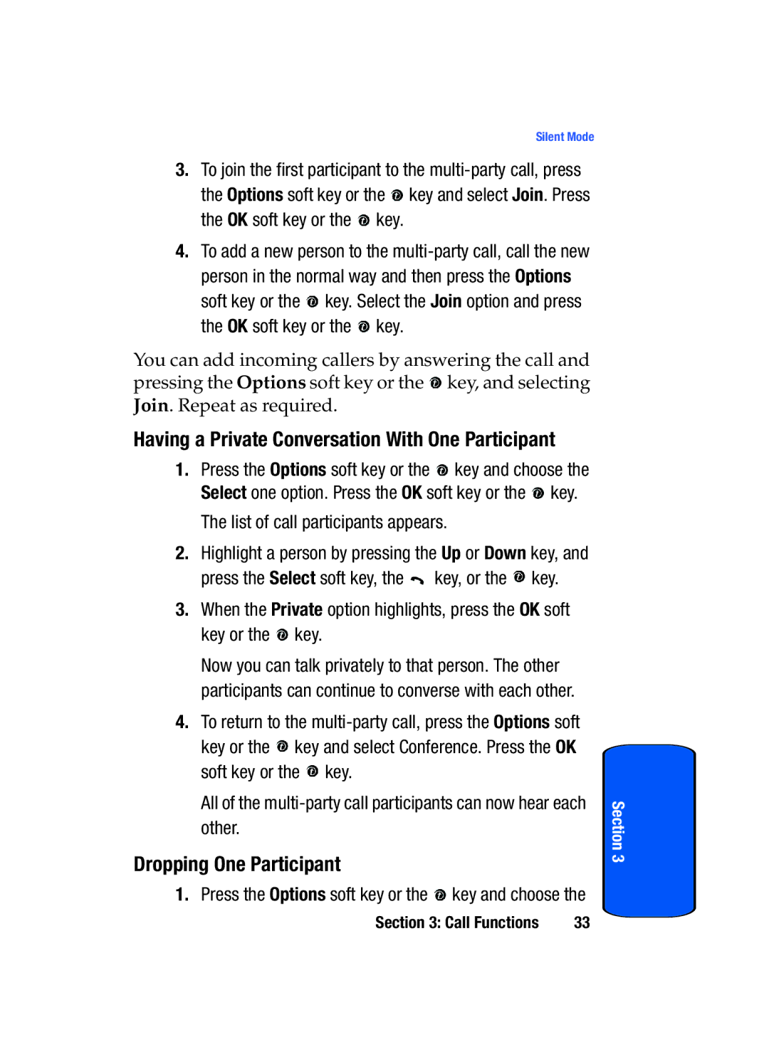 Samsung SGH-x475 manual Dropping One Participant, List of call participants appears 