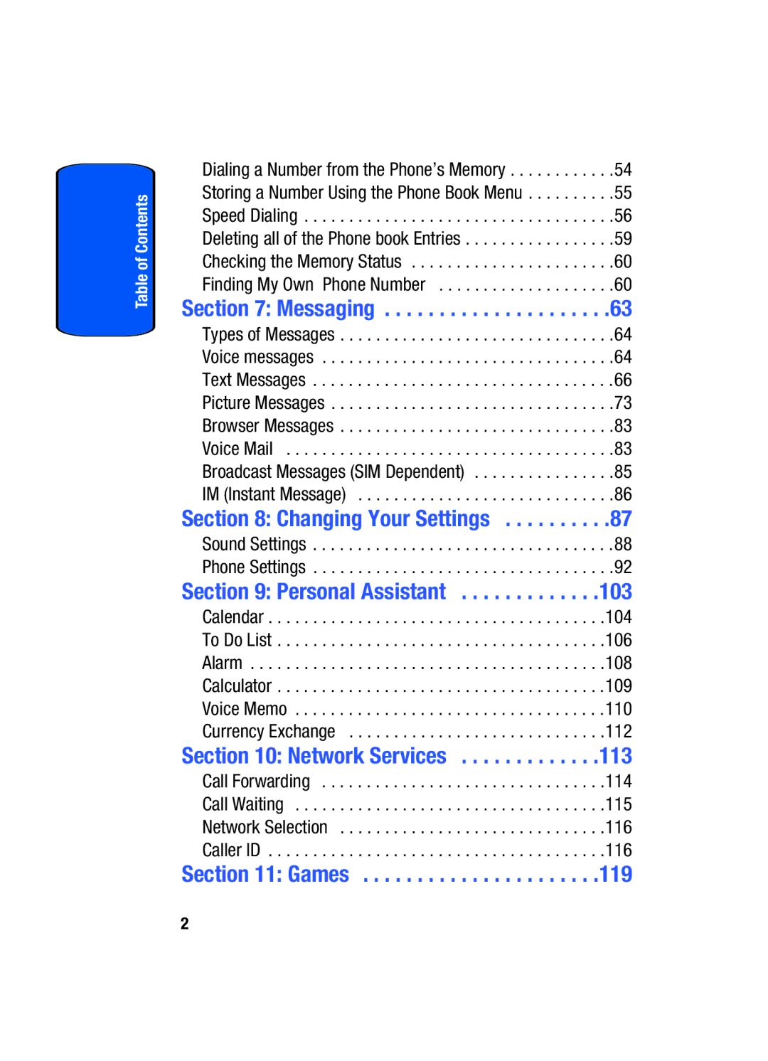 Samsung SGH-x475 manual Messaging, Call Forwarding Call Waiting Network Selection Caller ID 