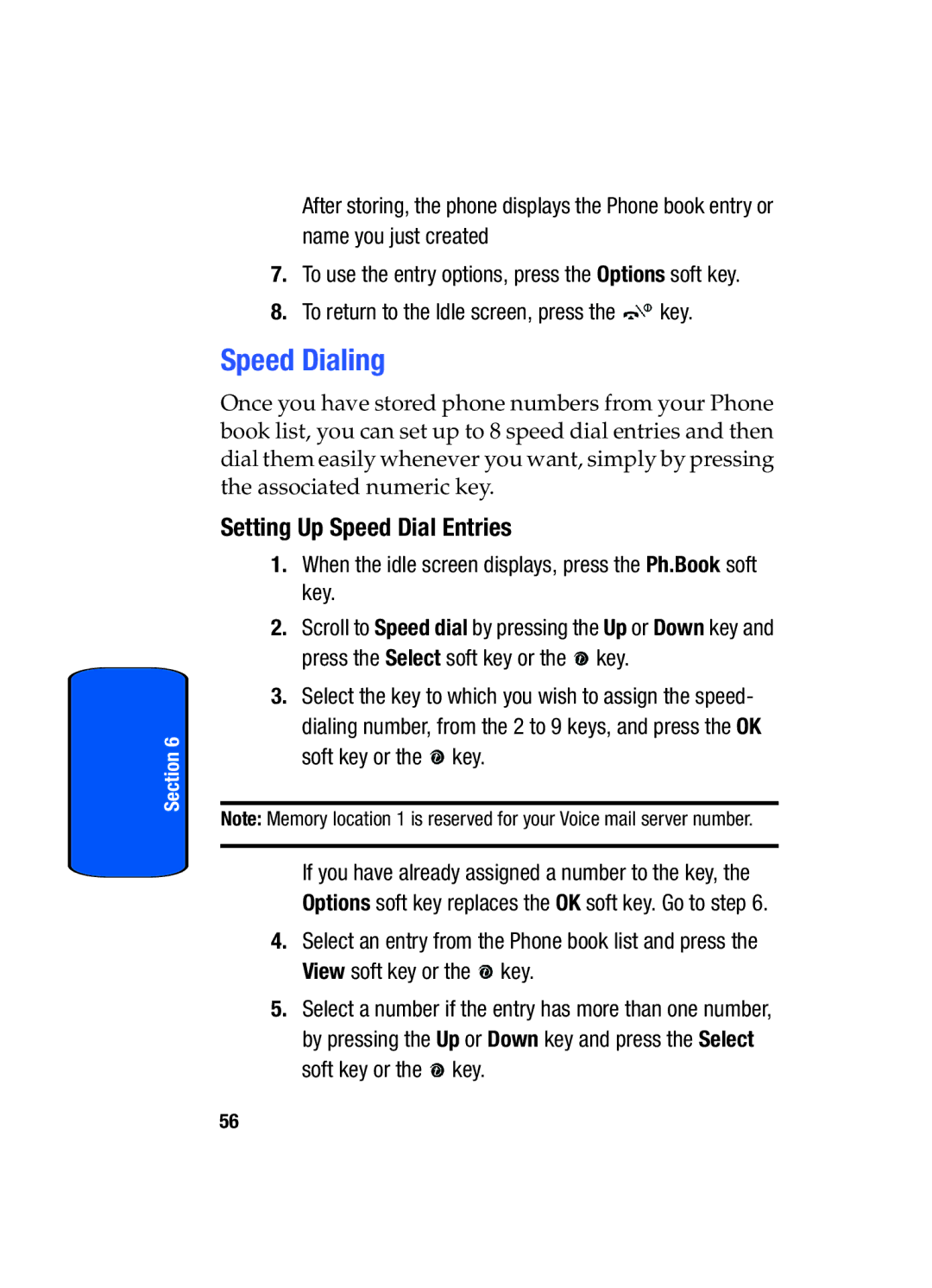 Samsung SGH-x475 manual Speed Dialing, Setting Up Speed Dial Entries 