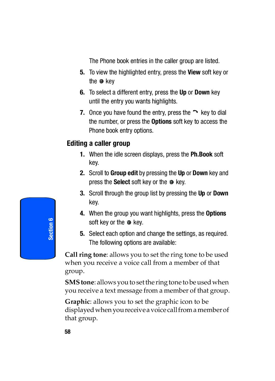 Samsung SGH-x475 manual Editing a caller group 