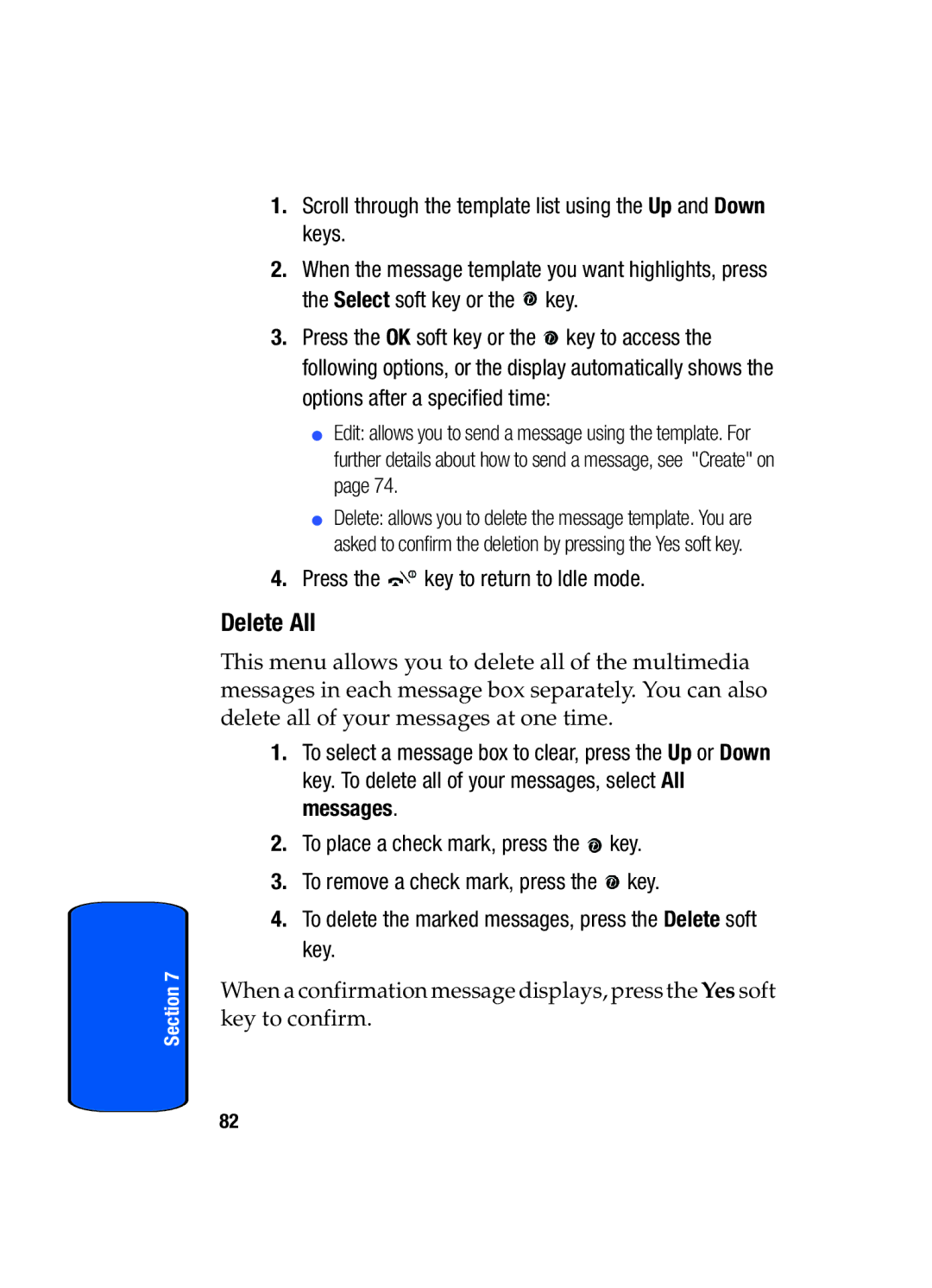 Samsung SGH-x475 manual Scroll through the template list using the Up and Down keys, Press the key to return to Idle mode 