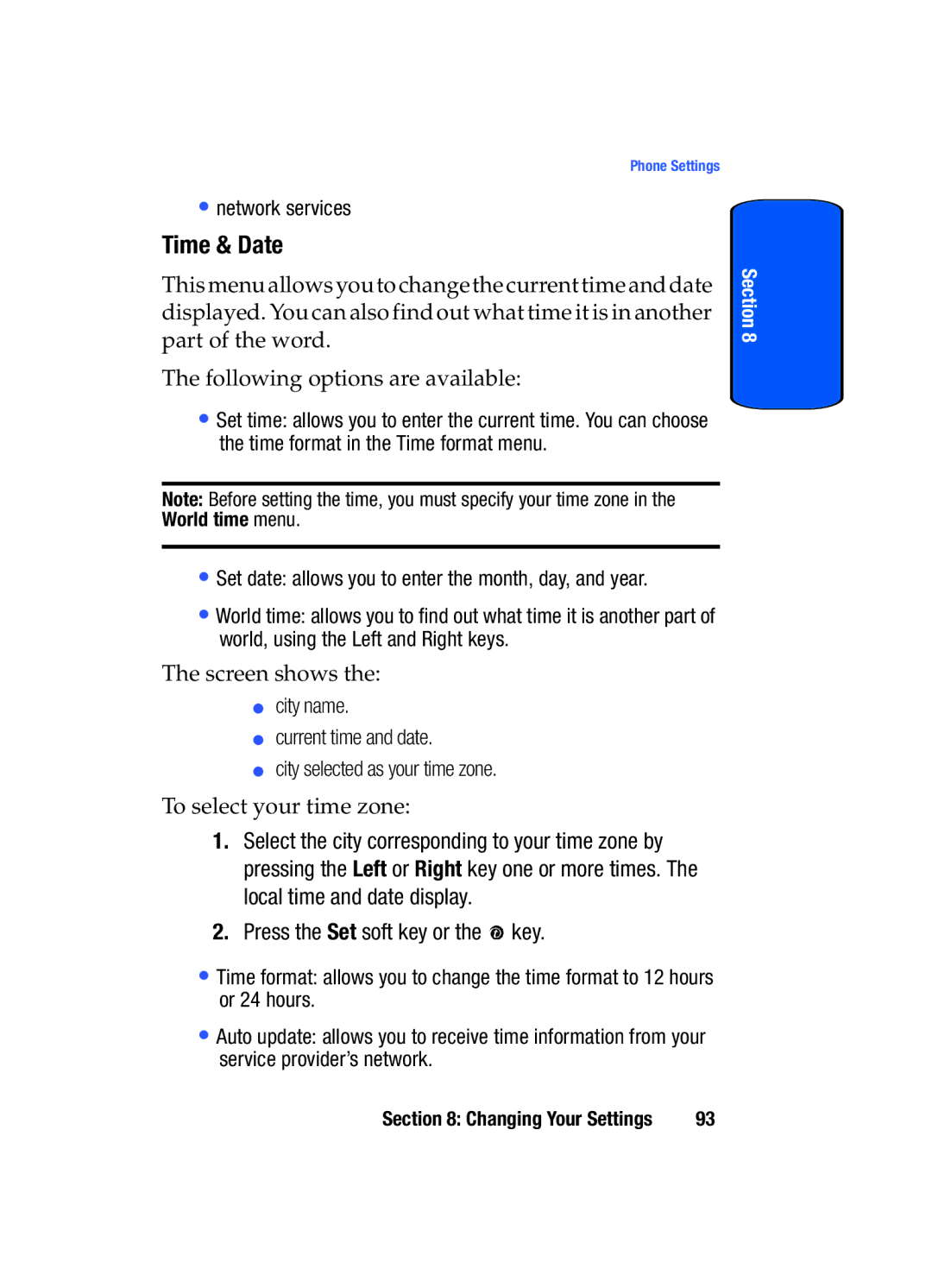 Samsung SGH-x475 manual Time & Date, Press the Set soft key or the key 