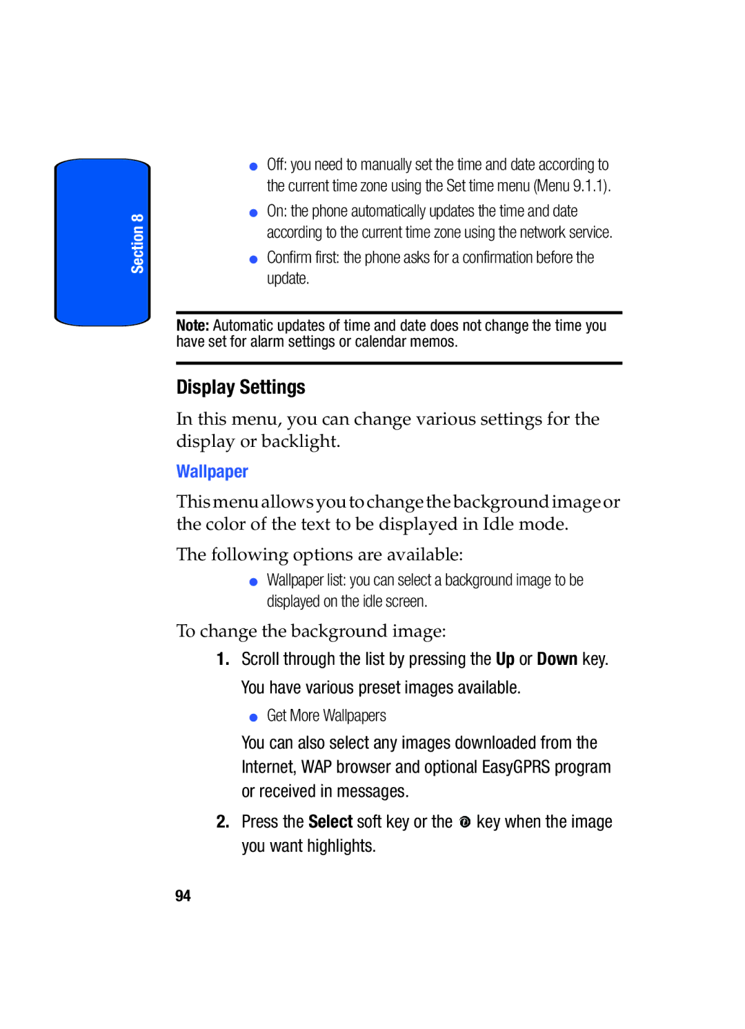 Samsung SGH-x475 manual Display Settings, Wallpaper 